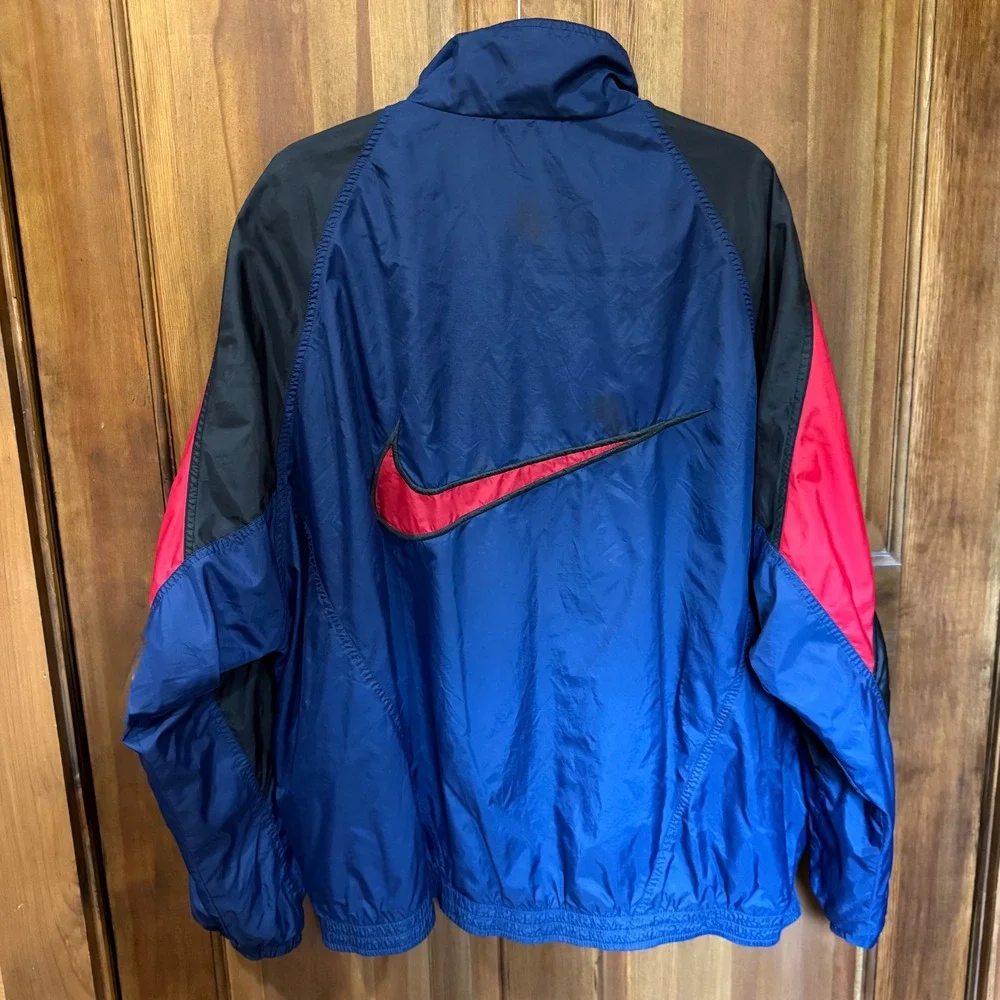Nike Vintage 90s Colorblock Windbreaker Jacket Navy Blue Red Blk XXL Big Swoosh